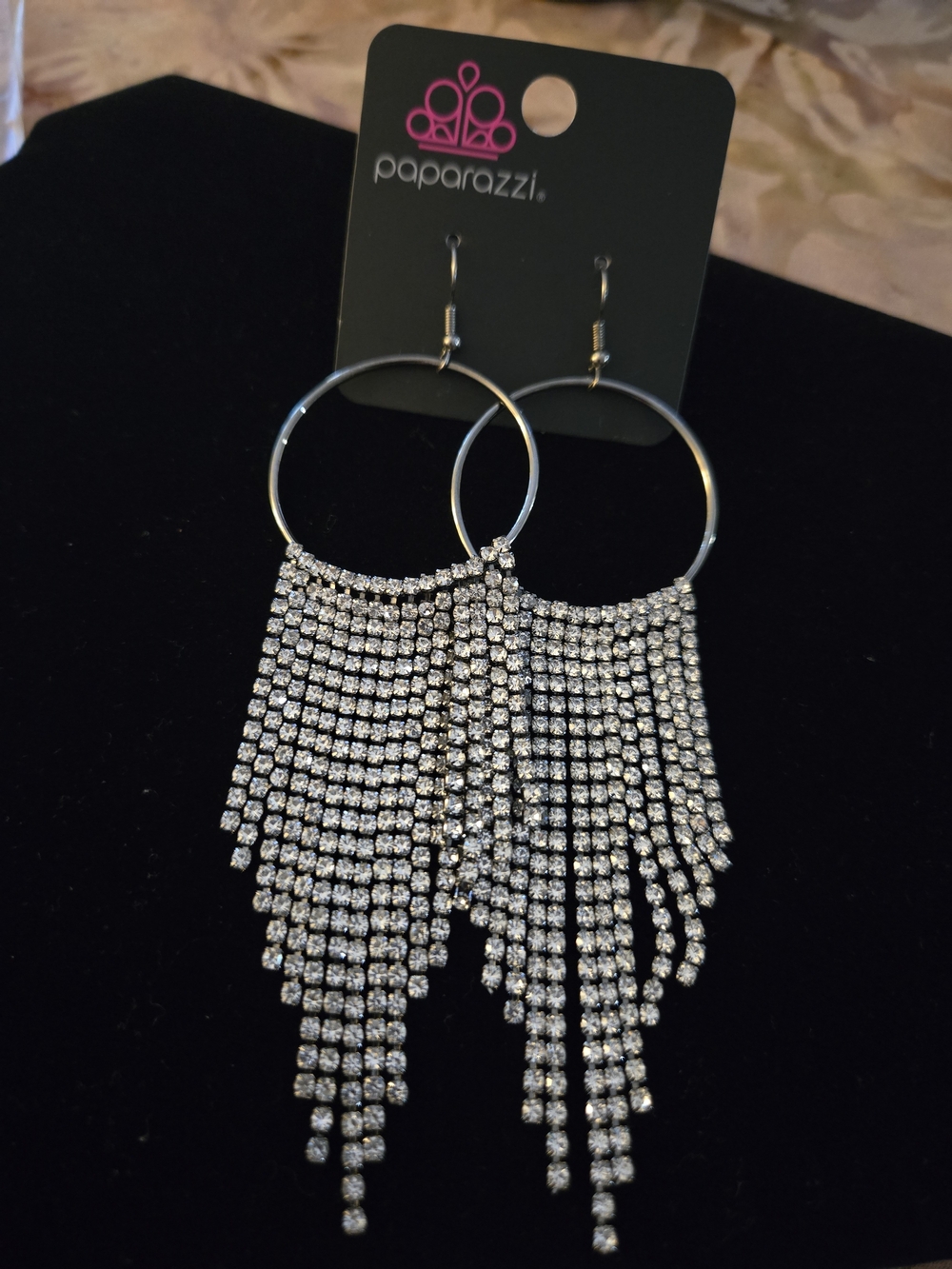 Paparazzi Silver Rhinestone Fringe Hoop Earrings